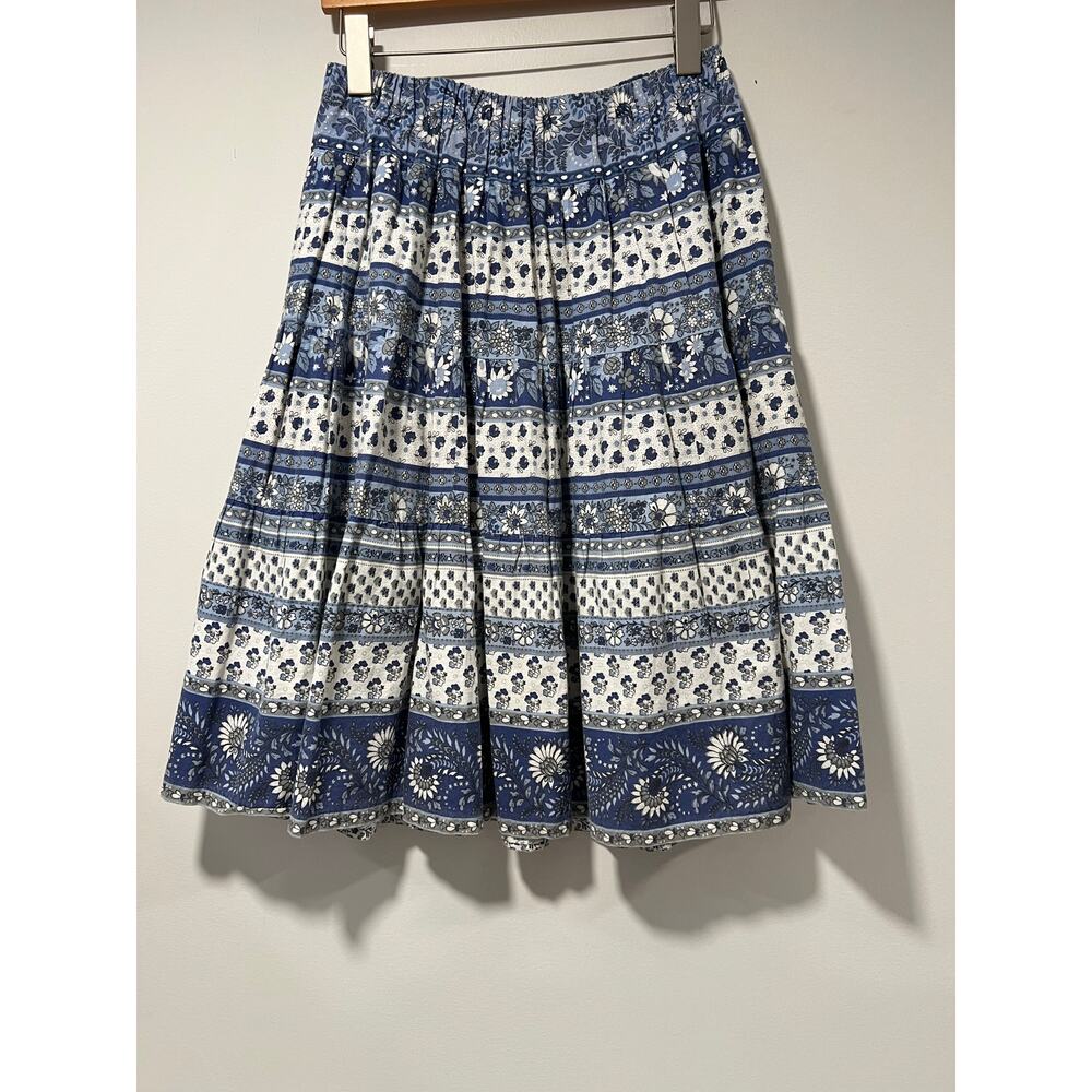 Vintage Midi Full Skirt Elastic Waist Blue White Size Medium JL